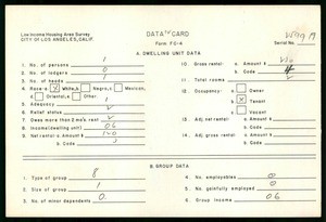 WPA Low income housing area survey data card 12, serial 2599A