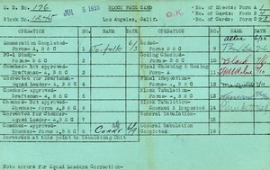WPA block face card for household census of Hope, Flower Streets, in Los Angeles