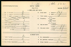WPA Low income housing area survey data card 55, serial 9315