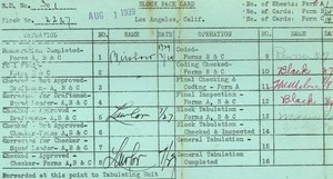 WPA block face card for household census of Pennsylvania, First, Mott, Fickett Streets, in Los Angeles