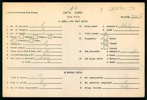WPA Low income housing area survey data card 30, serial 7356
