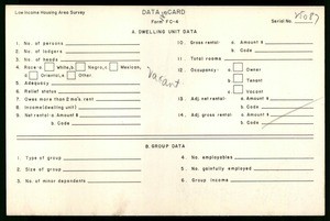WPA Low income housing area survey data card 180, serial 25087, vacant