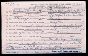 WPA household census employee document for Charles W. Gunderson, Los Angeles