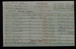 WPA block face card for household census of 110th, 111th Streets, in Los Angeles County