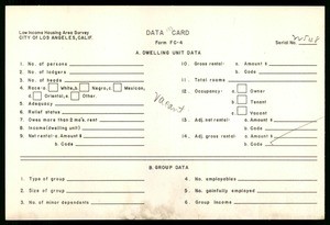 WPA Low income housing area survey data card 133, serial 22548, vacant