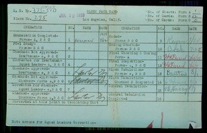 WPA block face card for household census of Mississippi, Purdue, Olympic Streets, in Los Angeles County