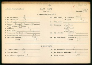 WPA Low income housing area survey data card 41, serial 6785