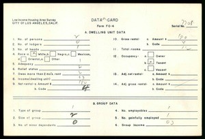 WPA Low income housing area survey data card 29, serial 7708