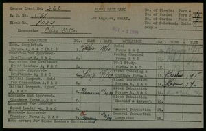 WPA block face card for household census (block 1023) Los Angeles County