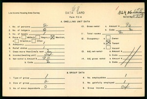 WPA Low income housing area survey data card 68, serial 11753