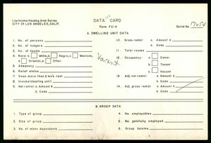 WPA Low income housing area survey data card 136, serial 17254, vacant