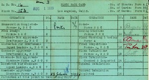 WPA block face card for household census of Valentine, Ewing, Baxter, Avon Streets, in Los Angeles