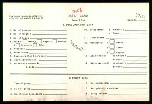 WPA Low income housing area survey data card 206, serial 37351, vacant