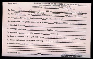 WPA household census employee document for William H. Cowles, Los Angeles