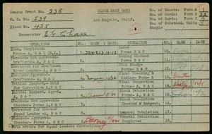 WPA block face card for household census (block 425) in Los Angeles County