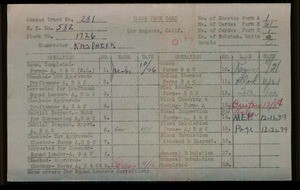 WPA block face card for household census (block 1726) of 98th, 99th, Main, Wall Streets, in Los Angeles