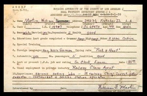 WPA household census employee document for William F. Martin, Los Angeles