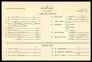 WPA Low income housing area survey data card 201, serial 22771