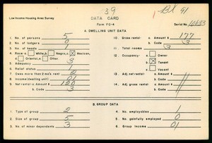 WPA Low income housing area survey data card 39, serial 10633