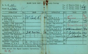 WPA block face card for household census (block 1740) in Los Angeles County
