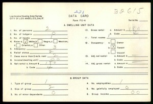 WPA Low income housing area survey data card 231, serial 32615