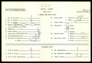 WPA Low income housing area survey data card 224, serial 39037