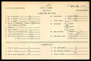 WPA Low income housing area survey data card 50, serial 11656