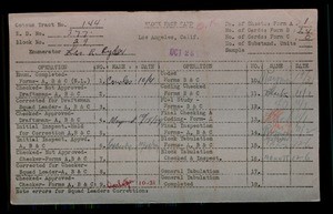 WPA block face card for household census of Pearl, Westgate, Armacost Streets, in Los Angeles County