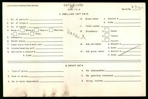 WPA Low income housing area survey data card 170, serial 27121, vacant