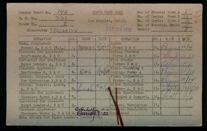 WPA block face card for household census (block 8) of Carmelina, Medio, Sunset Streets, in Los Angeles