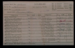 WPA block face card for household census of 17th, Leland, 18th Streets, in Los Angeles County
