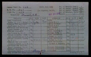 WPA block face card for household census of 77th, 78th Streets, in Los Angeles County