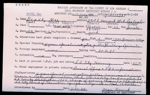 WPA household census employee document for Mae Brunk, Los Angeles