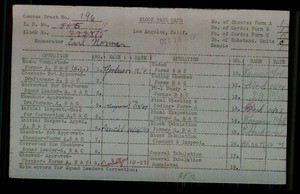 WPA block face card for household census of Bray Street, in Los Angeles County