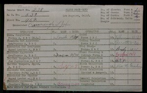 WPA block face card for household census of 50th, Vermont, 51st, Kansas Streets, in Los Angeles County