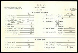 WPA Low income housing area survey data card 252, serial 23360