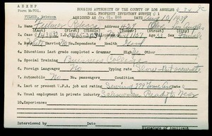 WPA household census employee document for Rebecca Fulmer, Los Angeles