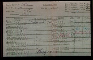 WPA block face card for household census of 107th, 108th Streets, in Los Angeles County
