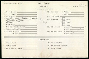 WPA Low income housing area survey data card 125, serial 17032, vacant