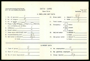 WPA Low income housing area survey data card 12, serial 2988