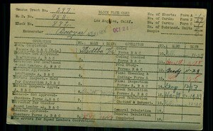 WPA block face card for household (block 882) of 9th, 10th, Cabrillo, Myler Streets in Los Angeles County