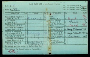WPA block face card for household census (block 546) of Belden, Eastmont, Hubbard Streets, in Los Angeles