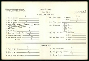 WPA Low income housing area survey data card 6, serial 6706