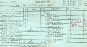 WPA block face card for household census of Folsom, Boulder, Sloat, Evergreen Streets, in Los Angeles