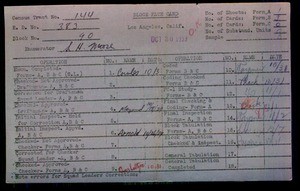 WPA block face card for household census of Veteran, Kelton Streets, in Los Angeles County