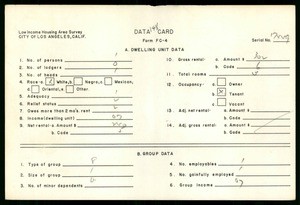 WPA Low income housing area survey data card 148, serial 17449