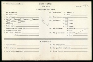 WPA Low income housing area survey data card 124, serial 21821, vacant