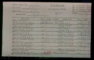 WPA block face card for household census of 182nd, Normandie, 183rd Streets, in Los Angeles County