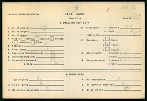 WPA Low income housing area survey data card 41, serial 6767