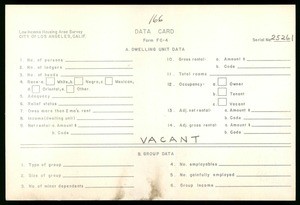WPA Low income housing area survey data card 166, serial 25261, vacant